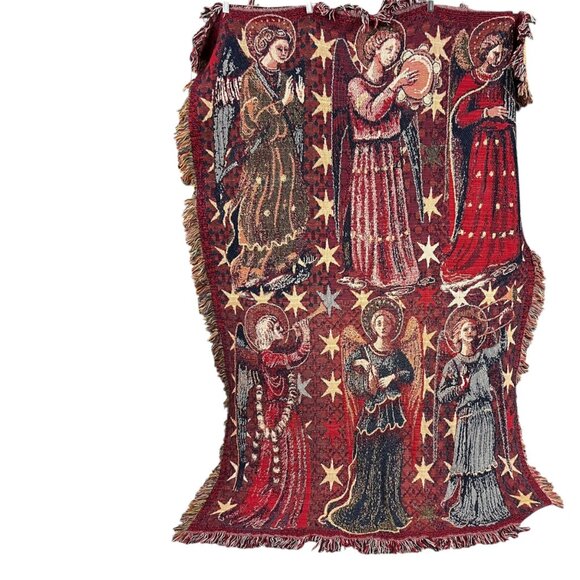 Vintage Angel Tapestry Throw Blanket Woven Cotton Jacquard - Picture 3 of 8